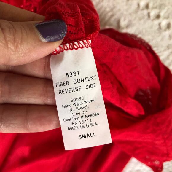 VTG Adonna Lace & Satin Nightgown Slip Dress S Red Long USA Lingerie Romantic - Picture 8 of 13